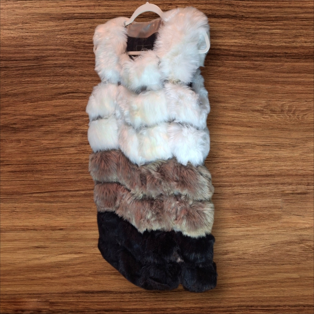 Faux-Fur Vest Multicolor Patchwork  Faux-Leather Panel Women Size Medium - Picture 3 of 16